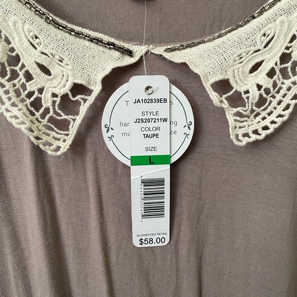 New Taupe Joseph A Lace and Hand Beaded Collar Tank Large - Picture 2 of 5